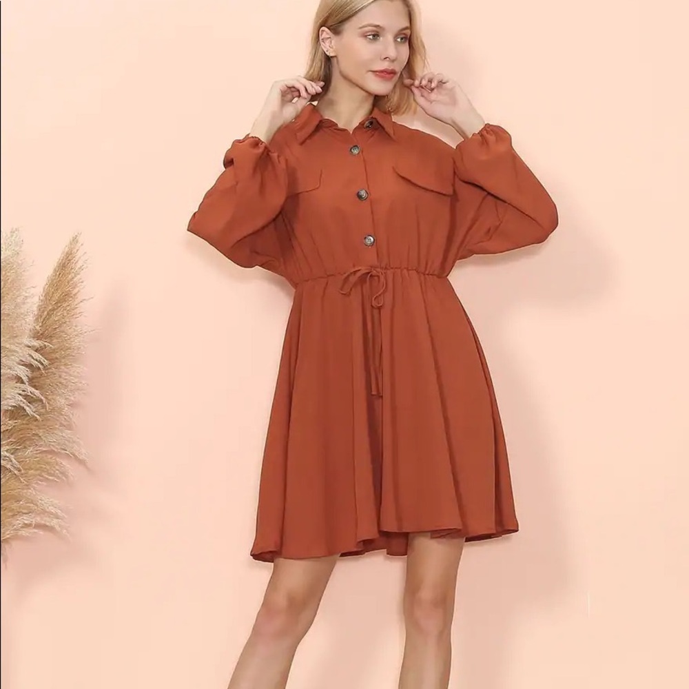 Rustic Red Ruffled Sleeve Dress - Picture 3 of 6